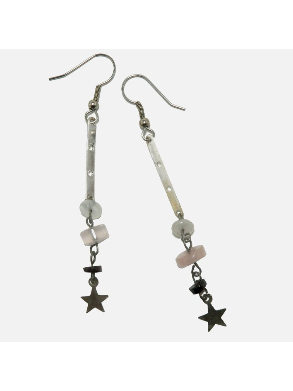 Rose Quartz Earrings Silver Sterling Dangle Red Garnet Crystal Healing Jewelry
